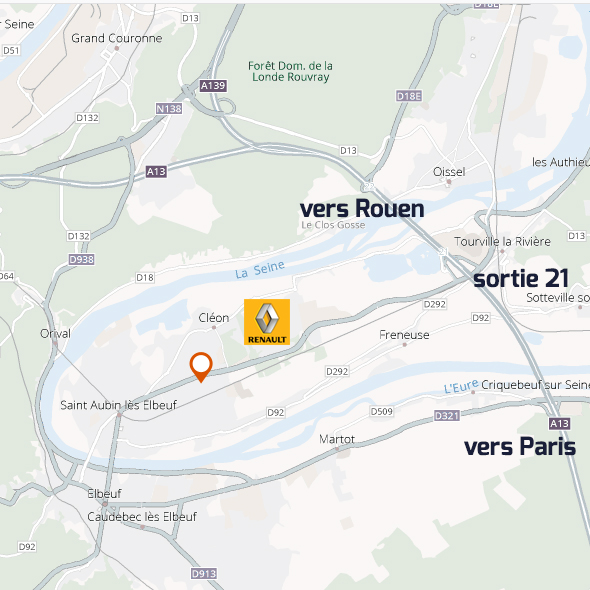 Plan acces hotel Le Seino Marin Cléon dans Rouen Sud près Usine Renault Cleon